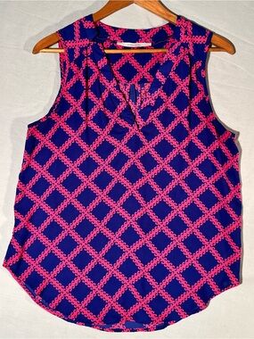 41 Hawthorn Pink and Navy Geometric Sleeveless V-Neck Top -Sz Medium